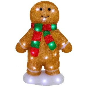 NORTHLIGHT NWT led lighted acrylic gingerbread man w/ scarf outdoor decor -14”